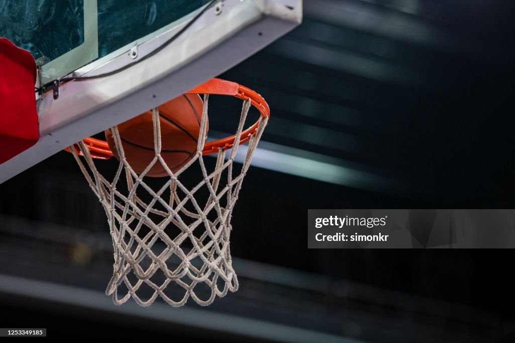 Basketball in hoop