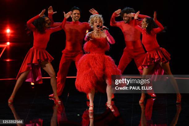 Singer and songwriter Mimicat representing Portugal performs during the first semi-final of the 2023 Eurovision Song contest at the M&S Bank Arena in...