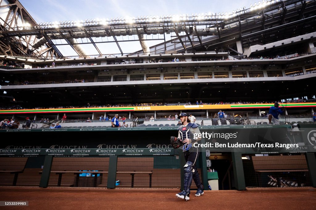 Texas Ranger Heim Jonah Heim of the Texas Rangers walks to the bullpen prior to a game ...
