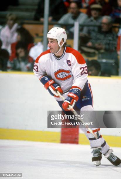 Bob Gainey of the Montreal Canadiens skates against the New Jersey Devils during an NHL Hockey game circa 1986 at the Montreal Forum in Montreal,...