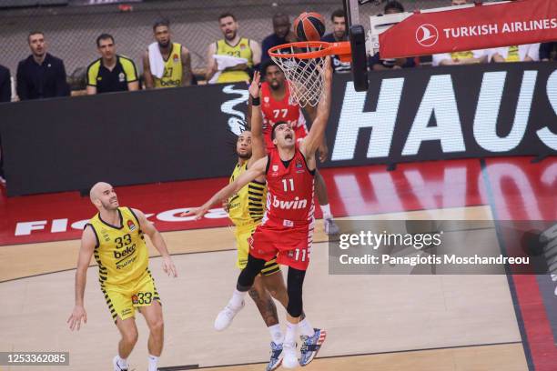 Kostas Sloukas, #11 of Olympiacos Piraeus in action during the 2022/2023 Turkish Airlines EuroLeague Play Offs Game 5 match between Olympiacos...