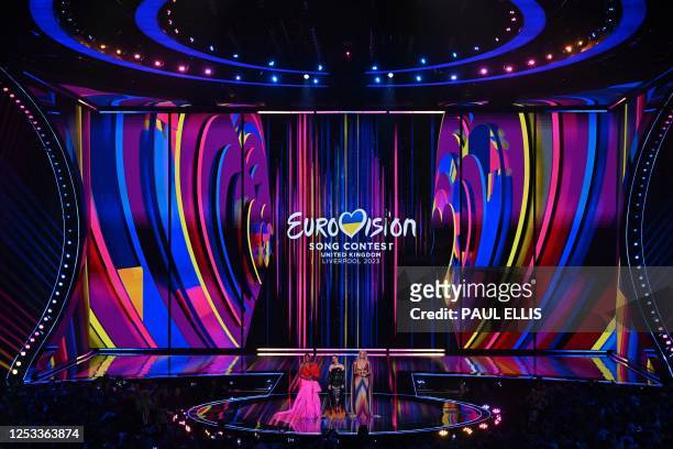 English singer Alesha Dixon, Ukrainian singer Julia Sanina and English actress Hannah Waddingham present the first semi-final of the 2023 Eurovision...