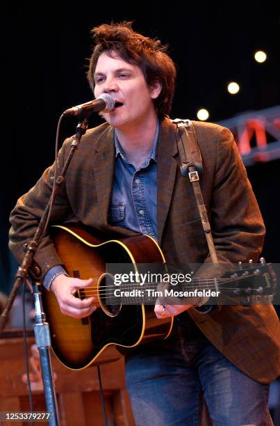 Jeff Tweedy of Wilco performs during Neil Young's 17th Annual Bridge Benefit at Shoreline Amphitheatre on October 25, 2003 in Mountain View,...