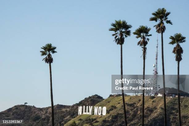 General view of the Hollywood sign in the background on December 15 in Los Angeles, California. Originally created in 1923 as a temporary...