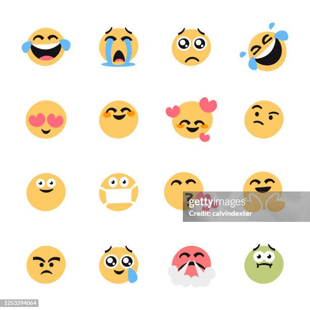 emoticons essential collection flat cartoon style - heart problems stock illustrations