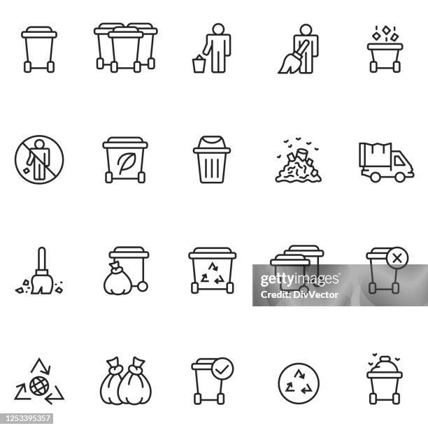 garbage icon set - mülleimer auf rollen stock-grafiken, -clipart, -cartoons und -symbole