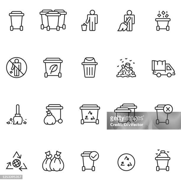 ilustraciones, imágenes clip art, dibujos animados e iconos de stock de conjunto de iconos de basura - bin