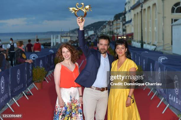 Lola Naymark, Grégoire Leprince-Ringuet and Pauline Caupenne attend the closing ceremony of the 34th Cabourg Film Festival on June 29, 2020 in...