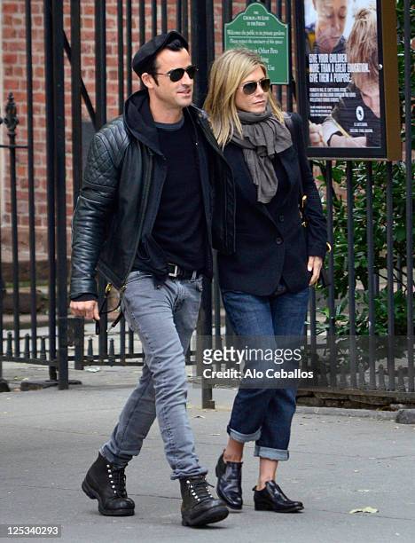 Justin Theroux and Jennifer Aniston sighting on September 16, 2011 in New York City.