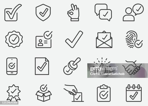 liniensymbole genehmigen - abschließen stock-grafiken, -clipart, -cartoons und -symbole