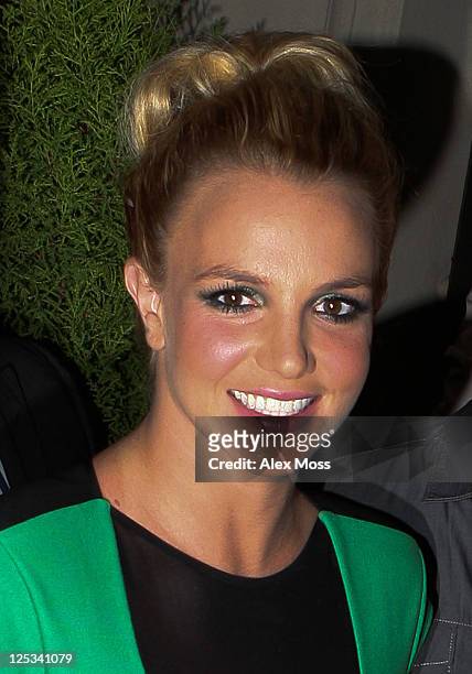 Britney Spears seen arriving at the Sanctum Soho Hotel for her UK launch party of the Femme Fatale tour on September 16, 2011 in London, England.