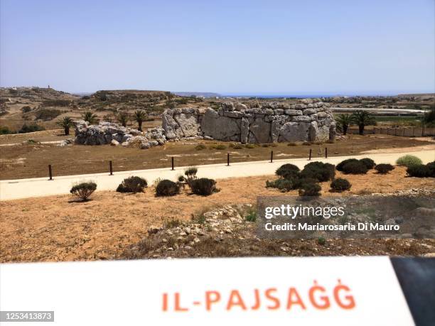 landscape of ggantija temple in gozo, malta - gozo stock pictures, royalty-free photos & images