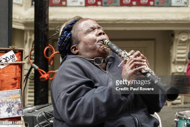 Jazz clarinetist and bandleader Doreen Ketchens performs on Royal Street in the French Quarter with her band on January 09 in New Orleans, Louisiana....