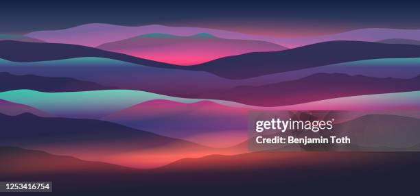 morgendämmerung über den bergen - landschaft künstlerisch stock-grafiken, -clipart, -cartoons und -symbole