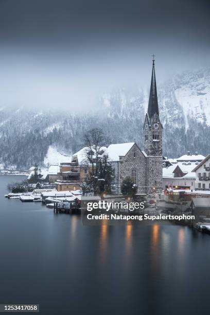 hallstatt village in austria. - austria winter stock pictures, royalty-free photos & images