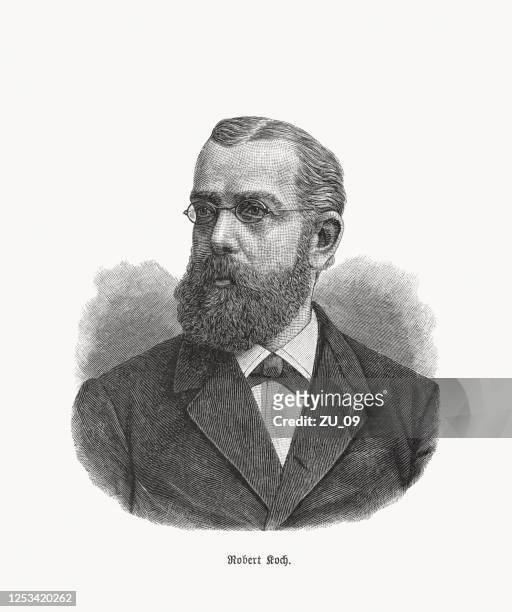 robert koch (1843-1910), german physician and microbiologist, woodcut, published 1893 - robert koch stock illustrations