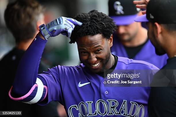 Jurickson Profar of the Colorado Rockies celebrates his solo home run during the second inning against the Pittsburgh Pirates at PNC Park on May 9,...