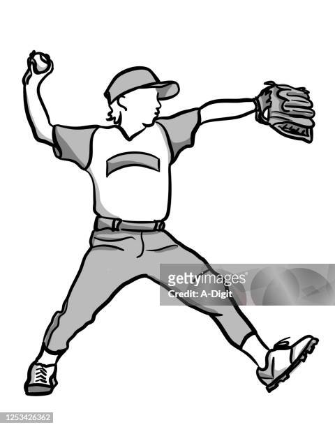 baseball pitcher kid league - baseball sport stock illustrations