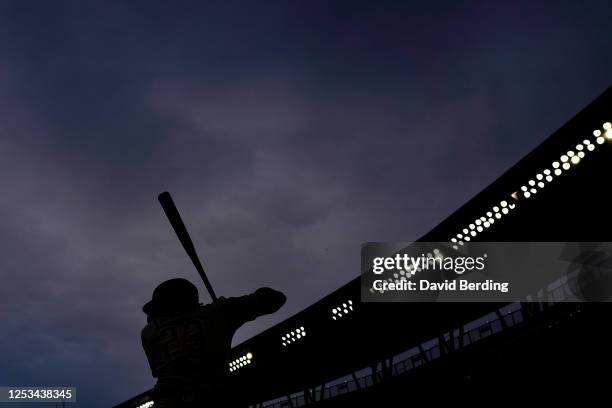 Fernando Tatis Jr. #23 of the San Diego Padres warms up in the on-deck circle against the Minnesota Twins in the third inning at Target Field on May...