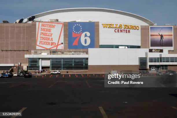 An exterior view of the Wells Fargo Center ahead of the NBA Christmas Day game between the Philadelphia 76ers against the Milwaukee Bucks on December...