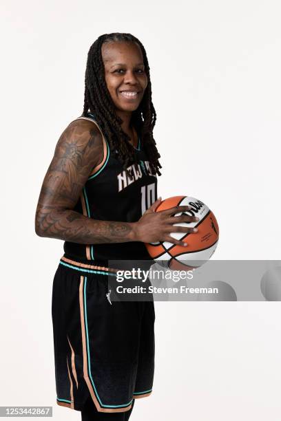 Epiphanny Prince of the New York Liberty poses for a portrait during WNBA Media Day at Barclays Center on May 7, 2023 in Brooklyn, New York. NOTE TO...