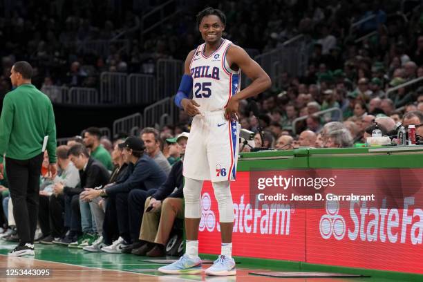 Danuel House Jr. #25 of the Philadelphia 76ers looks on during the game against the Boston Celtics during Game 5 of the 2023 NBA Playoffs Eastern...
