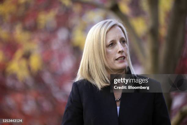 Katy Gallagher, Australia's finance minister, speaks during a Bloomberg Television interview in Canberra, Australia, on Wednesday, May 10, 2023....