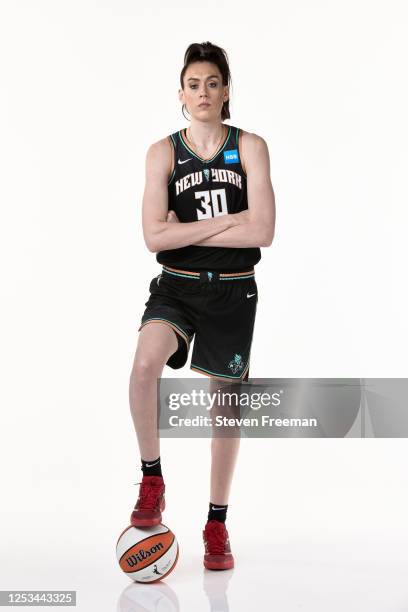 Breanna Stewart of the New York Liberty poses for a portrait during WNBA Media Day at Barclays Center on May 7, 2023 in Brooklyn, New York. NOTE TO...