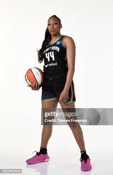 Betnijah Laney of the New York Liberty poses for a portrait during WNBA Media Day at Barclays Center on May 7, 2023 in Brooklyn, New York. NOTE TO...