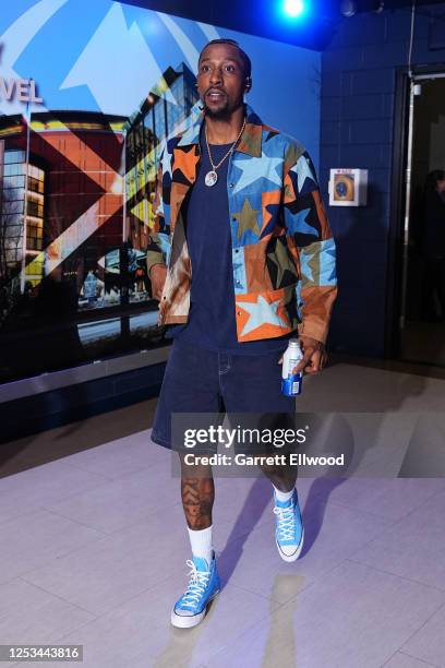 Kentavious Caldwell-Pope of the Denver Nuggets arrives to the arena before Round 2 Game 5 of the Western Conference Semi-Finals 2023 NBA Playoffs...