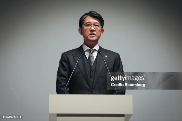 Koji Sato, president of Toyota Motor Corp., speaks during a news conference in Tokyo, Japan, on Wednesday, May 10, 2023. The world's largest...