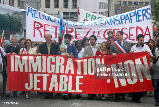 Protestors take part in a demonstration in Marseille, 13 May 2006, to oppose French Interior Minister Nicolas Sarkozy's new draft law. The bill, if...