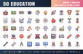 Vector of 50 Education and School Subject. Filled Gradient Color Line Outline Icon Set. 64x64 and 256x256 Pixel Perfect Editable Stroke. Vector.