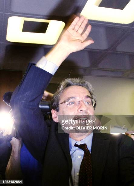 French socialist candidate for Strasbourg's townhall and former mayor Roland Ries celebrates on March 16 after his election following the final round...
