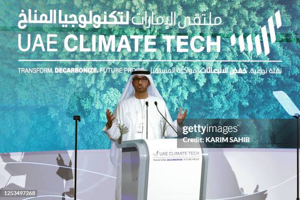 Sultan Al Jaber, chief executive of the UAE's Abu Dhabi National Oil Company and president of this year's COP28 climate, talks during the "UAE...