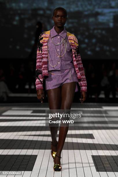 Model on the runway at Chanel Cruise 2024 Ready To Wear Fashion Show at Paramount Studios on May 9, 2023 in Los Angeles, California.