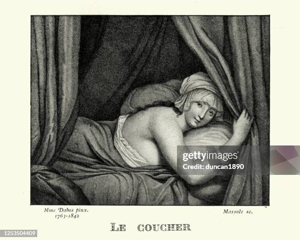 woman in a bed with curtains, late 18th century - nightcap stock illustrations