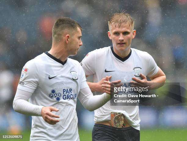 Preston North End's Ben Woodburn and Ali McCann during the Sky Bet Championship between Preston North End and Sunderland at Deepdale on May 8, 2023...