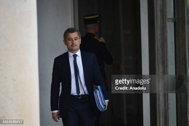 French Minister of Interior Gerald Darmanin leaves the Elysee Palace at the end of the Council of Ministers in Paris, France on May 10, 2023.