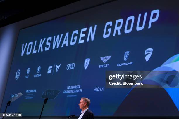 Oliver Blume, chief executive officer of Volkswagen AG, speaks at the Volkswagen AG annual general meeting in the CityCube Berlin conference centre...