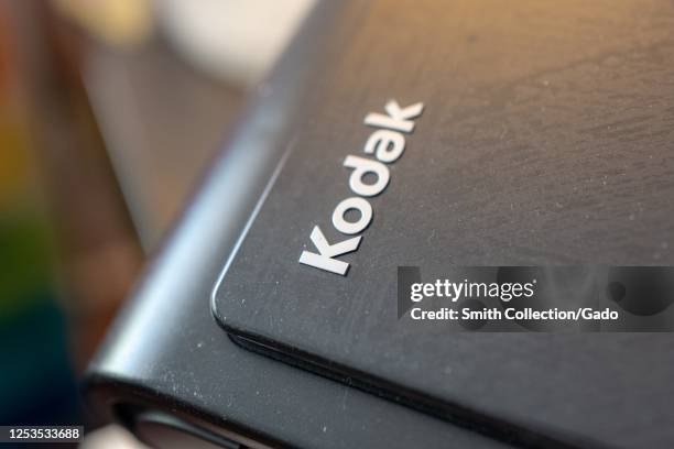 Close-up of logo for Kodak on scanning equipment, San Ramon, California, June 22, 2020.