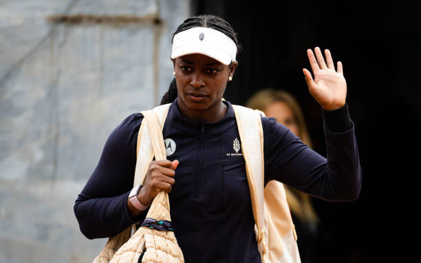 Sloane Stephens of the United States walks onto the court to play against Nadia Podoroska of Argentina in the first round on Day Three of the...