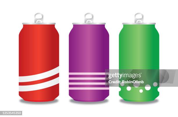 stockillustraties, clipart, cartoons en iconen met drie soda blikken illustratie - citroen frisdrank