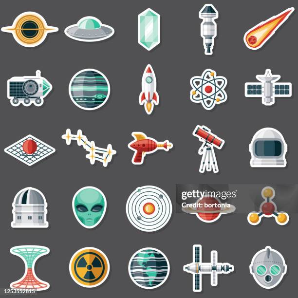 science fiction sticker set - sticker stock illustrations