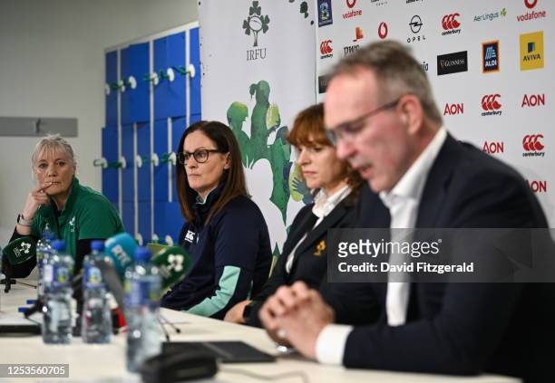 Dublin , Ireland - 10 May 2023; IRFU Head of Equity, Diversity and Inclusivity Anne Marie Hughes, left, with IRFU Head of Women's Performance and...