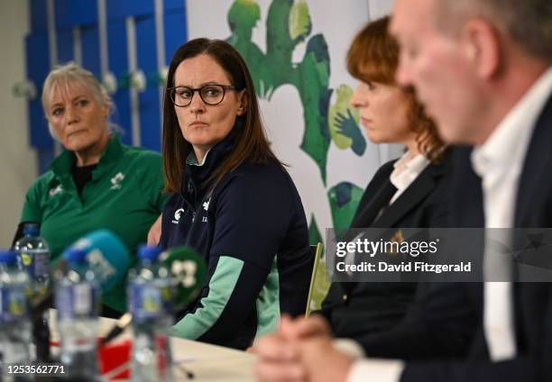 Dublin , Ireland - 10 May 2023; IRFU Head of Equity, Diversity and Inclusivity Anne Marie Hughes, left, with IRFU Head of Women's Performance and...