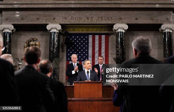 President Barack Obama delivers his State of the Union address on Capitol Hill in Washington, Tuesday, Jan. 25, 2011. Vice President Joe Biden and...