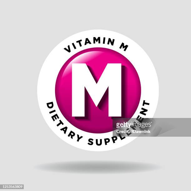stockillustraties, clipart, cartoons en iconen met kleurrijke ronde vitamine m label of pictogram - letter m