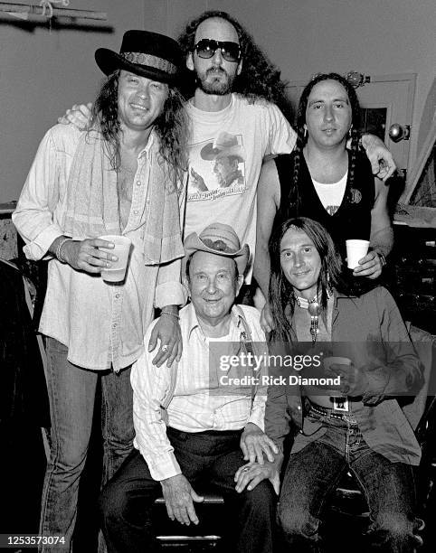 Standing: Rickey Medlocke, Charlie Hargrett, Greg T. Walker. Sitting: Shorty Medlocke and Jakson Spires backstage at The Fox Theater in Atlanta...