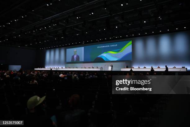 Hans Dieter Poetsch, chairman of Volkswagen AG , speaks at the Volkswagen AG annual general meeting in the CityCube Berlin conference centre in...